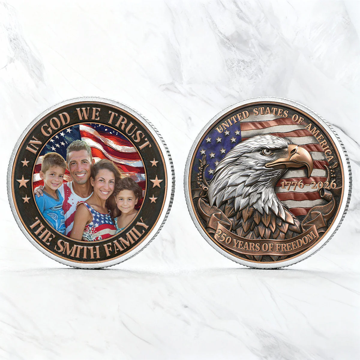Custom Family Photo In God We Trust 250 Years of American Freedom - Personalized Commemorative Coin - Gifts For Patriotic Family - Image 5