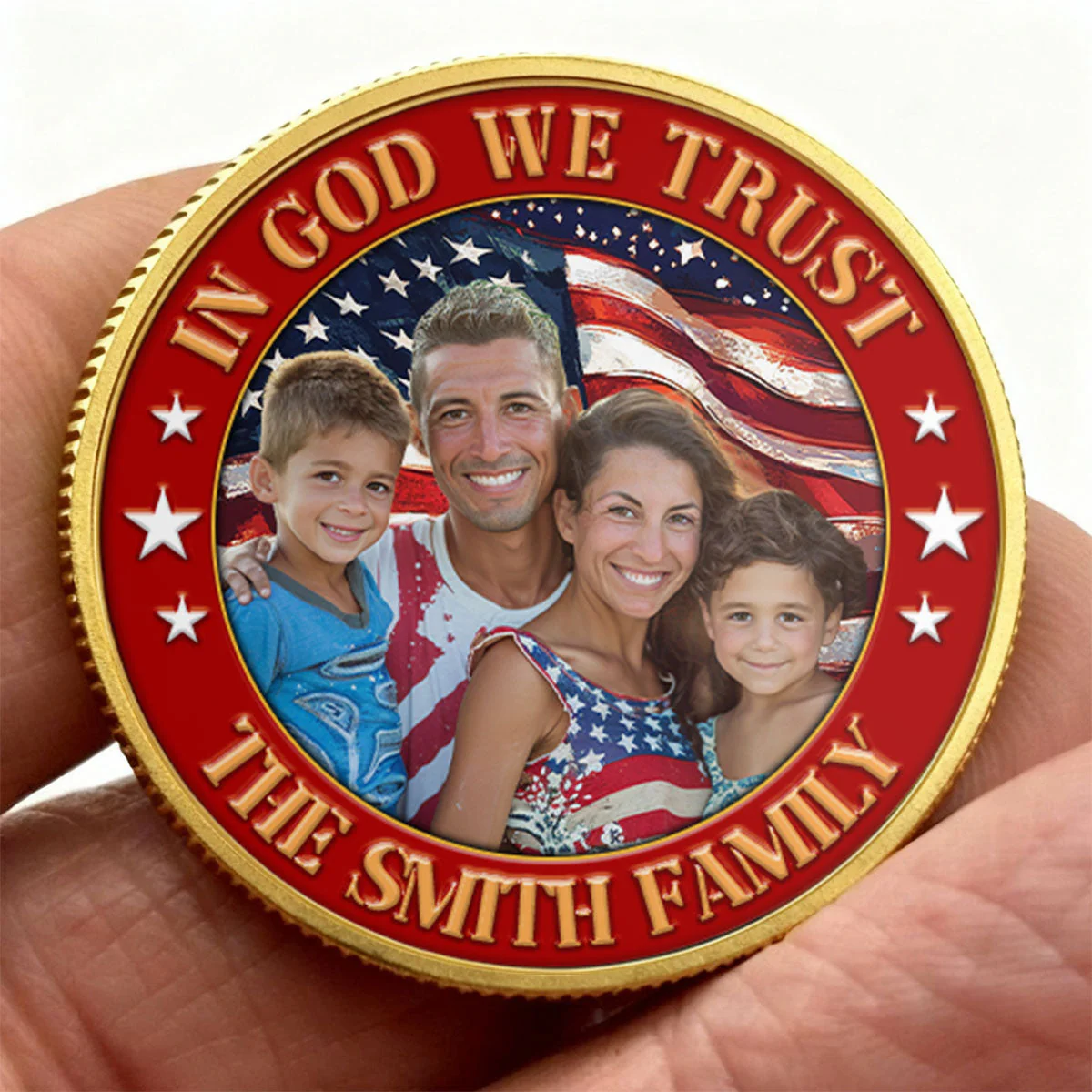 Custom Family Photo In God We Trust 250 Years Of The USA - Personalized Commemorative Coin - Gifts For Patriotic Family