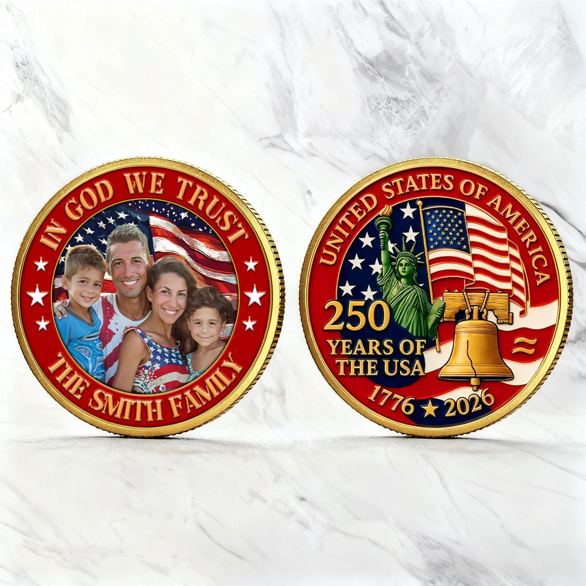 Custom Family Photo In God We Trust 250 Years Of The USA - Personalized Commemorative Coin - Gifts For Patriotic Family - Image 2