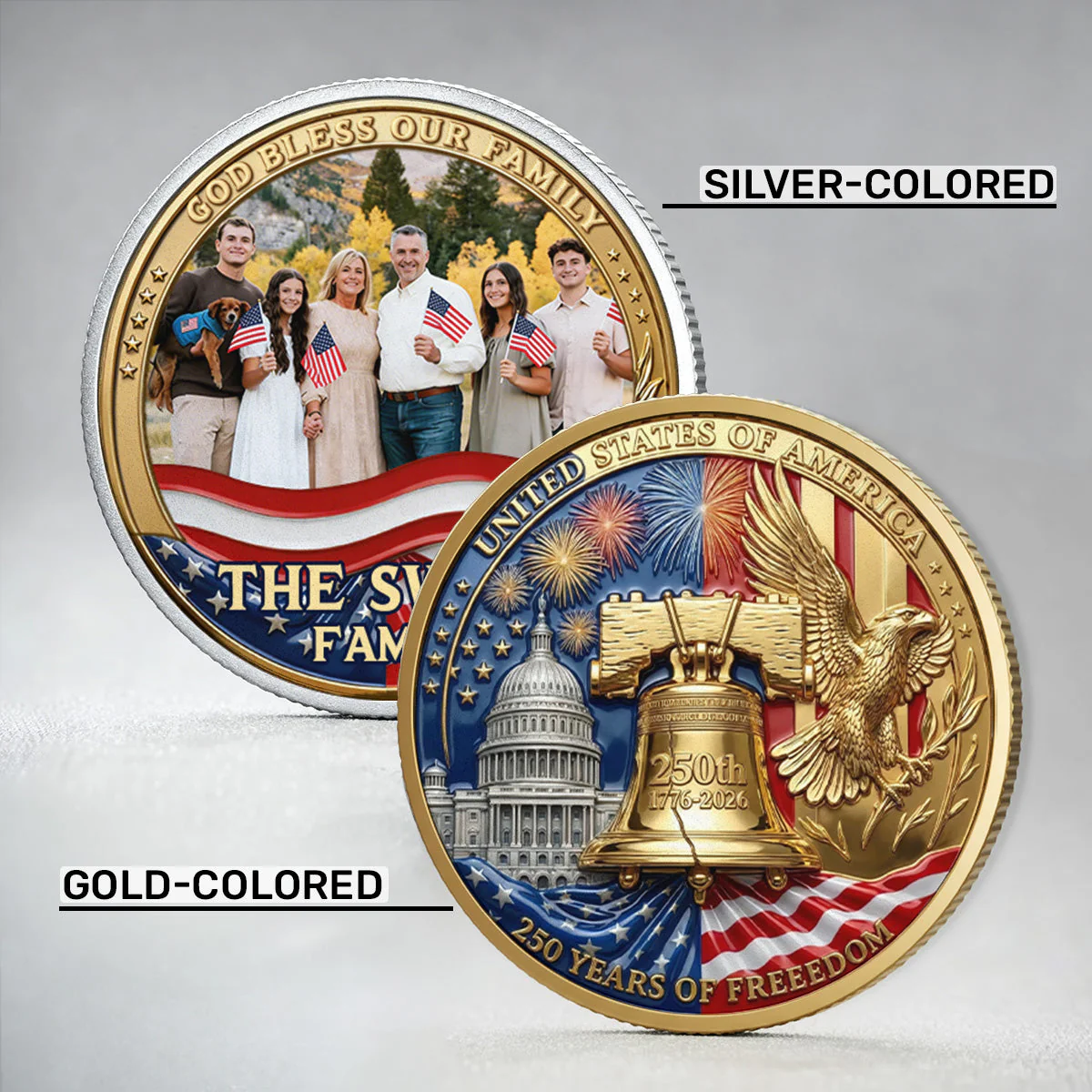 Custom Family Photo In God We Trust USA 250th Freedom - Personalized Commemorative Coin - Gifts For Patriotic Family - Image 7