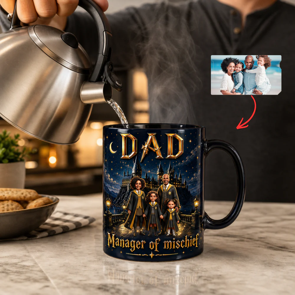 Custom Family Photo Superhero Dad - Personalized Color Changing Mug - Gift For Dad