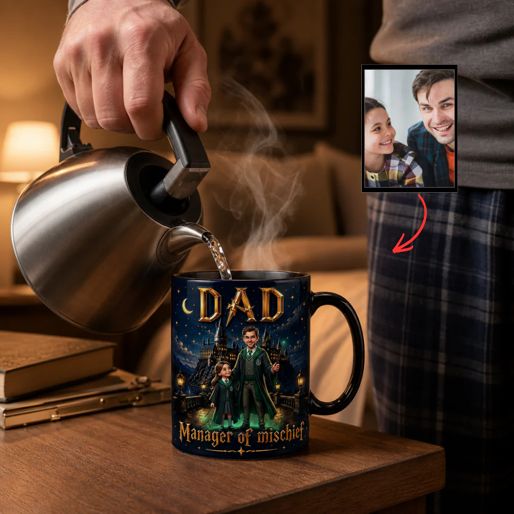 Custom Family Photo Superhero Dad - Personalized Color Changing Mug - Gift For Dad - Image 4