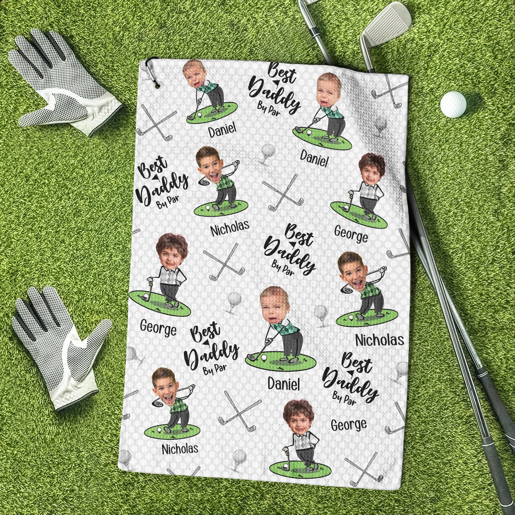 Custom Funny Photo Bester Daddy By Par - Personalized Golf Towel - Gift For Dad