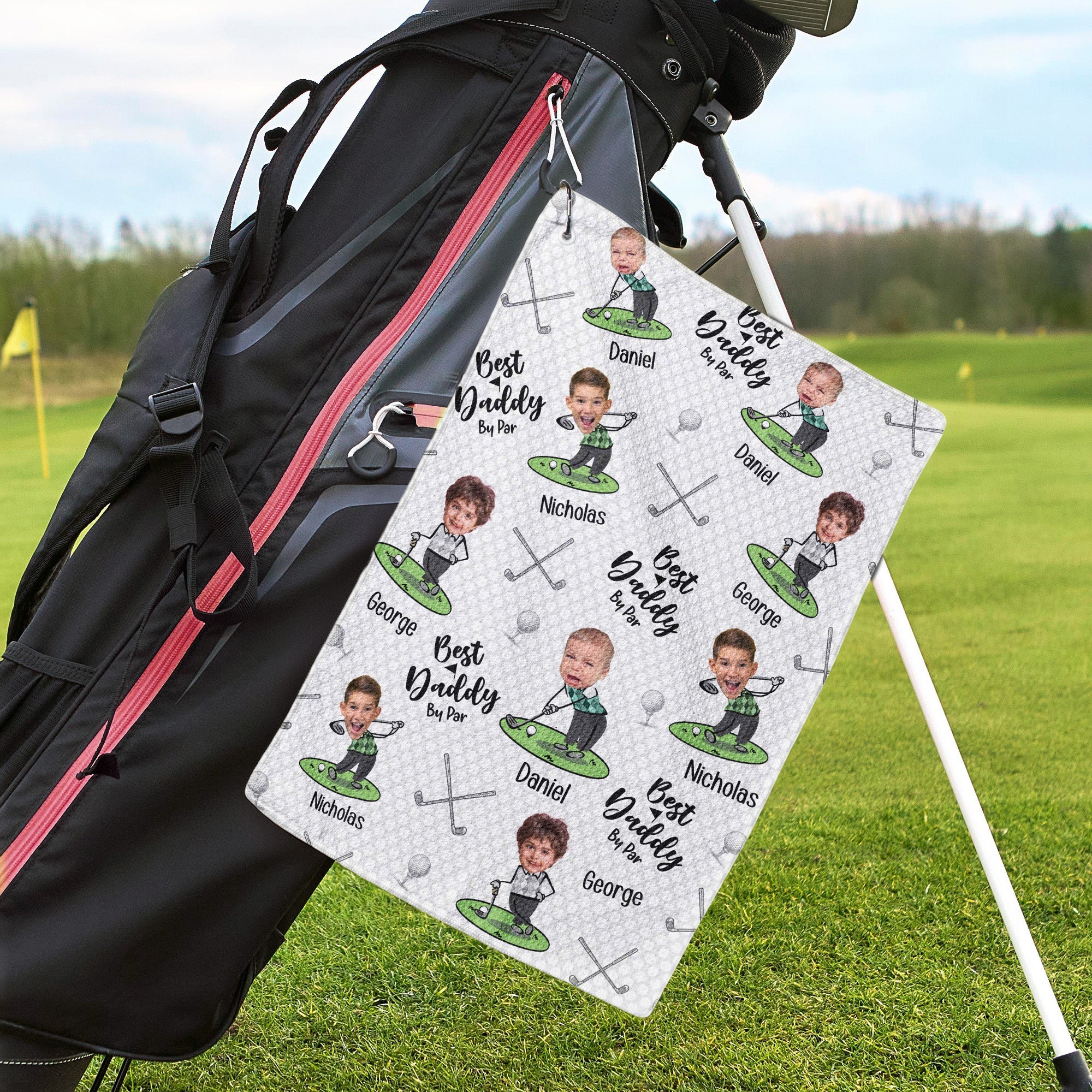 Custom Funny Photo Bester Daddy By Par - Personalized Golf Towel - Gift For Dad - Image 2