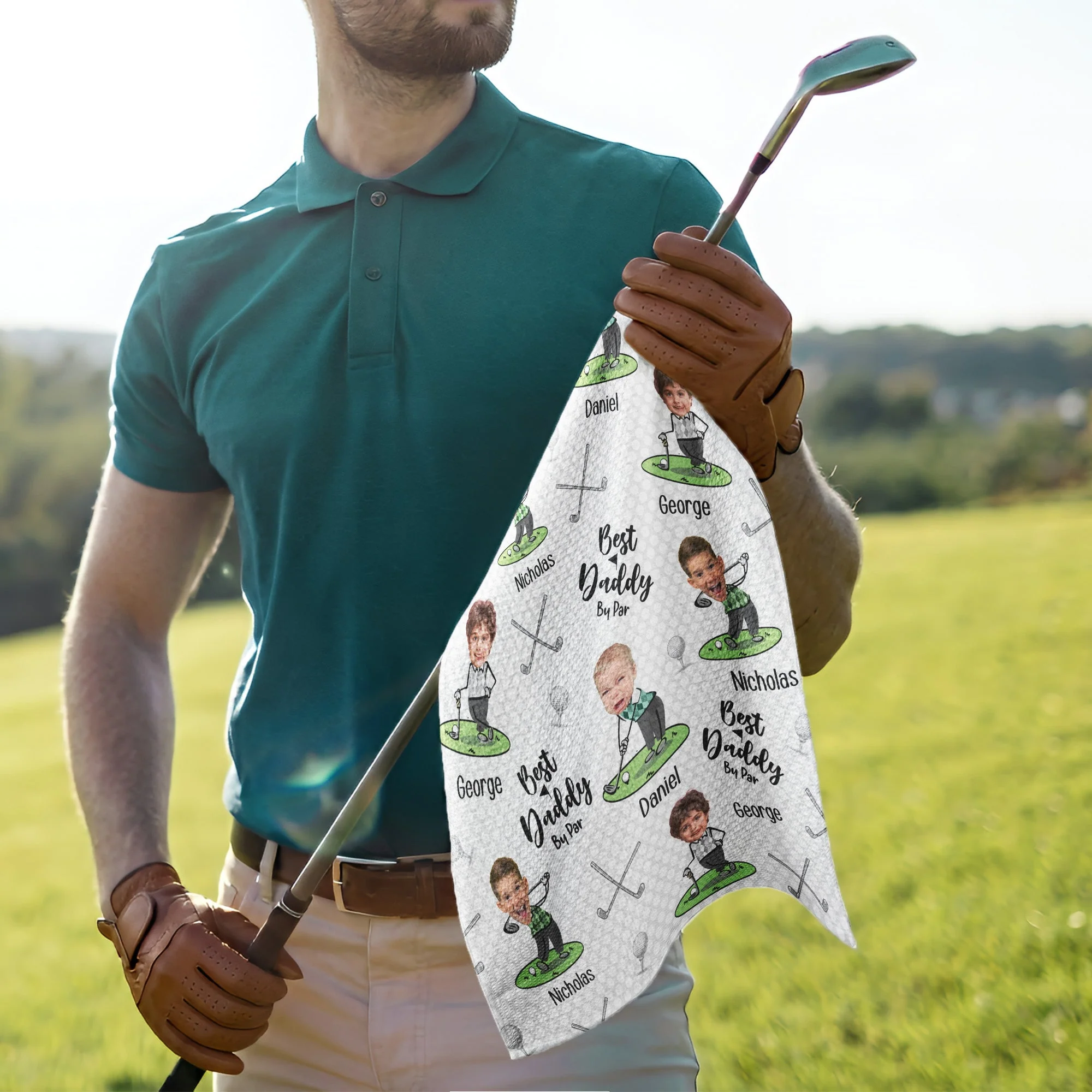 Custom Funny Photo Bester Daddy By Par - Personalized Golf Towel - Gift For Dad - Image 3