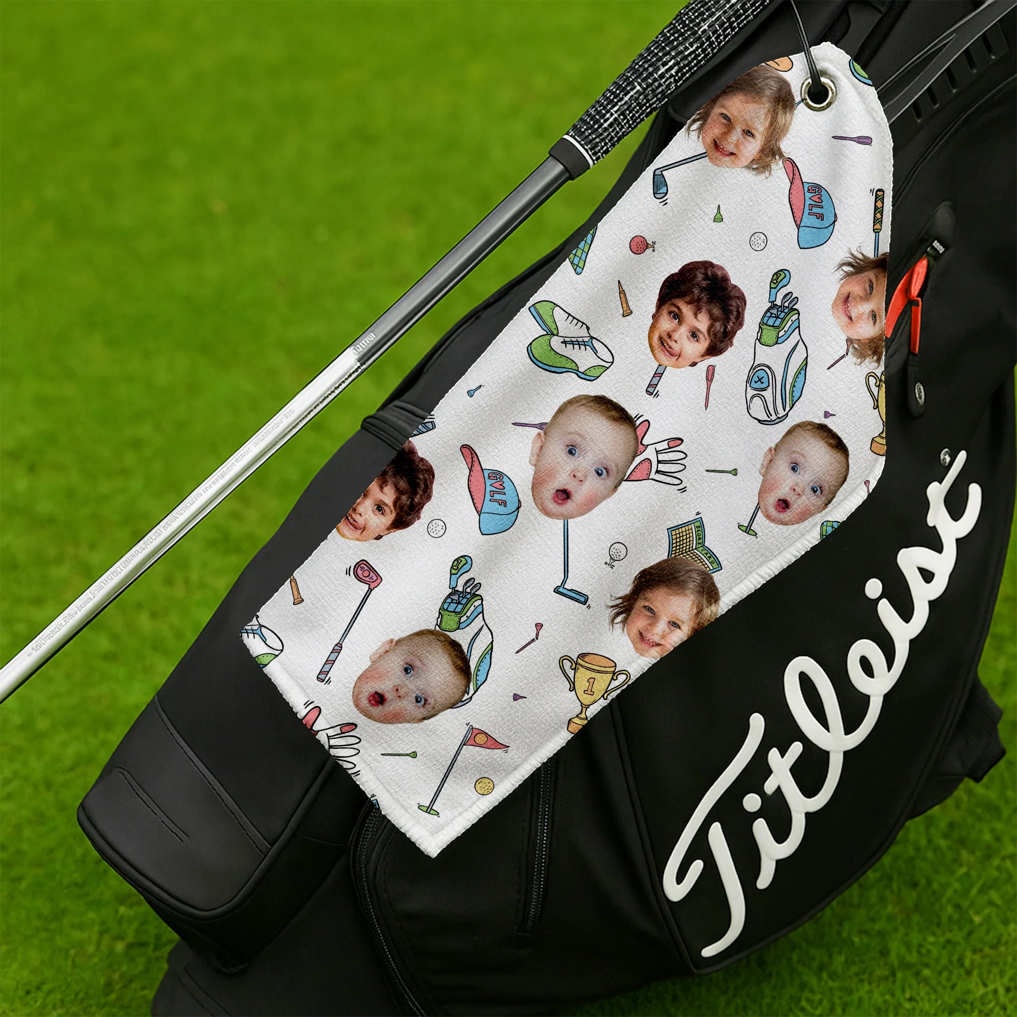 Custom Kids Photo Funny Golf - Personalized Golf Towel - Gift For Dad, Grandpa, Golf Lovers - Image 2