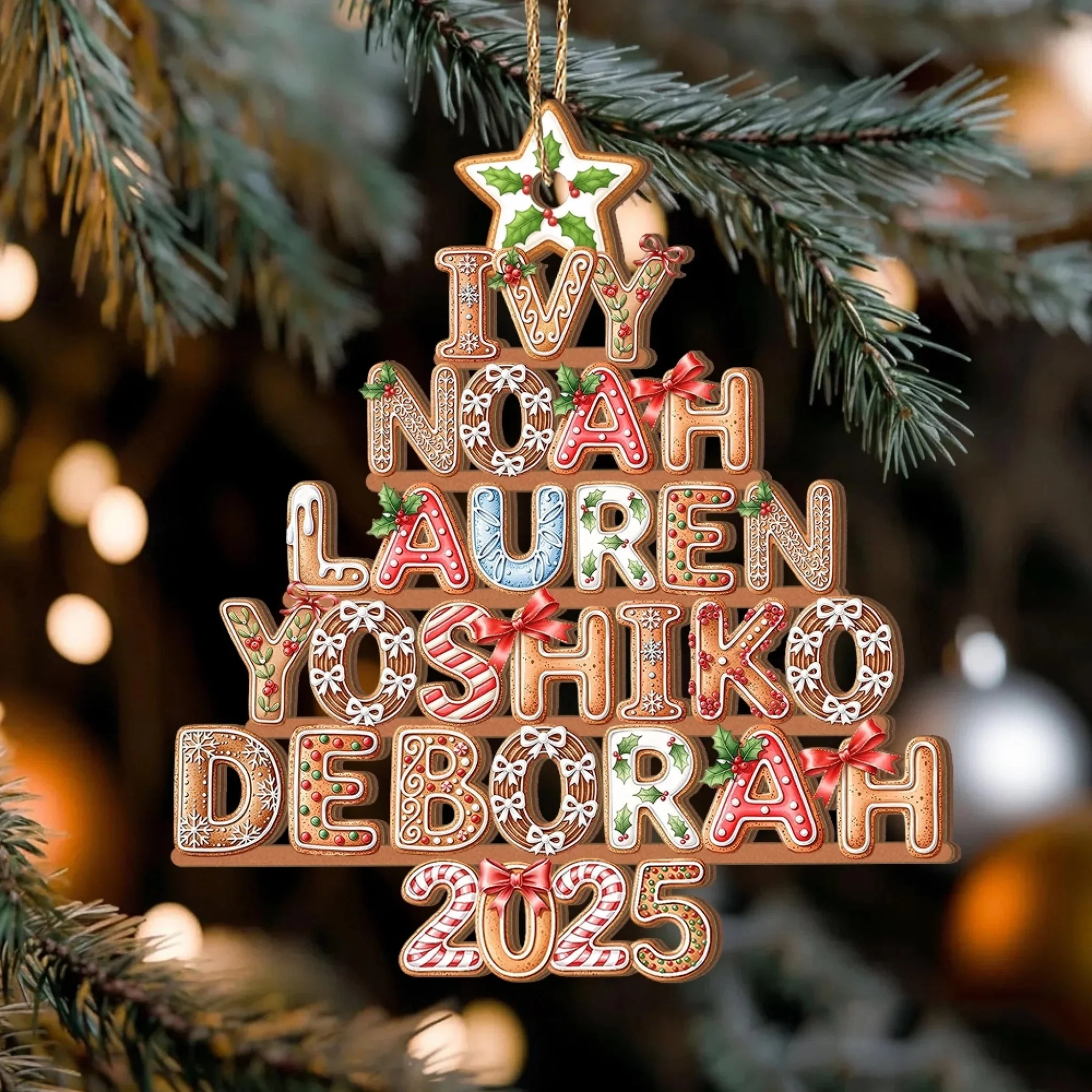 Custom Letters Colorful Gingerbread 2025 - Personalized Acrylic Ornament - Christmas Gift For Family Members NA94