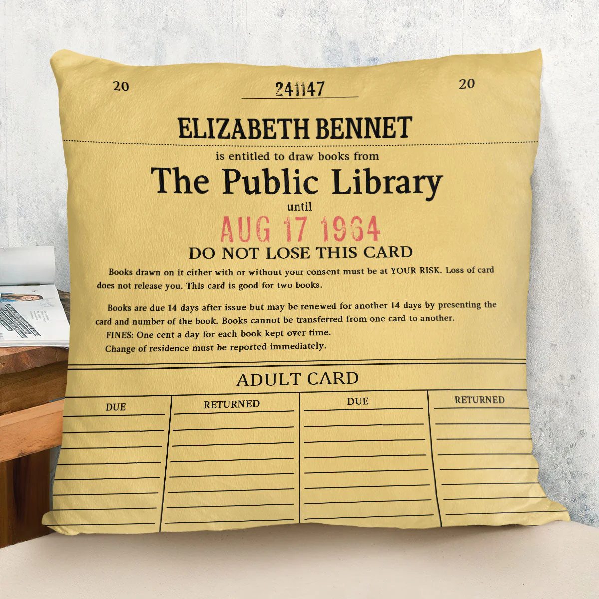 Custom Library Card - Personalized Pillow - Gift For Book Lovers, Readers HH01