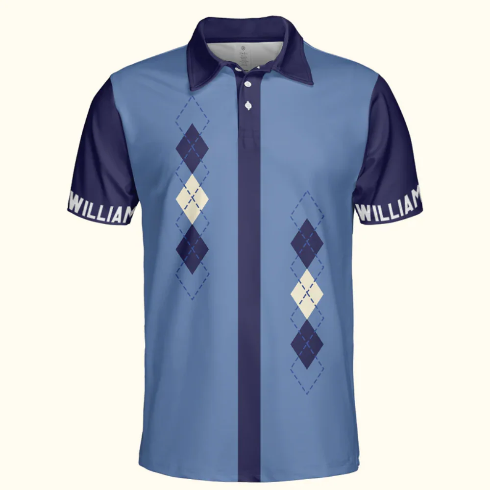 Custom Name Argyle Vintage Pattern - Gift For Father, Grandfather - Men Polo - Image 2