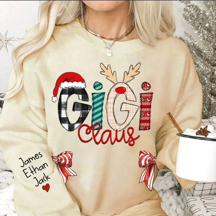 Custom Name Christmas Gigi Claus With Kids Name - Personalized  Coquette Bow Sweatshirt - Gift For Grandma, Mom - NH96 - Image 2