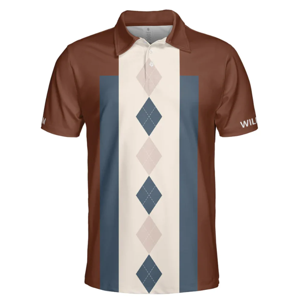 Custom Name Golf Argyle Pattern Vintage Style - Gift For Father, Grandfather - Men Polo - Image 2