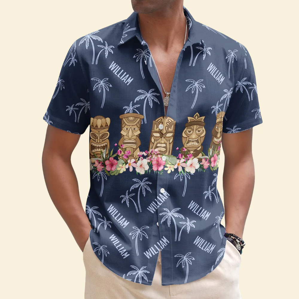 Custom Name Tiki Hibiscus Aloha Summer - Personalized Hawaiian Shirt
