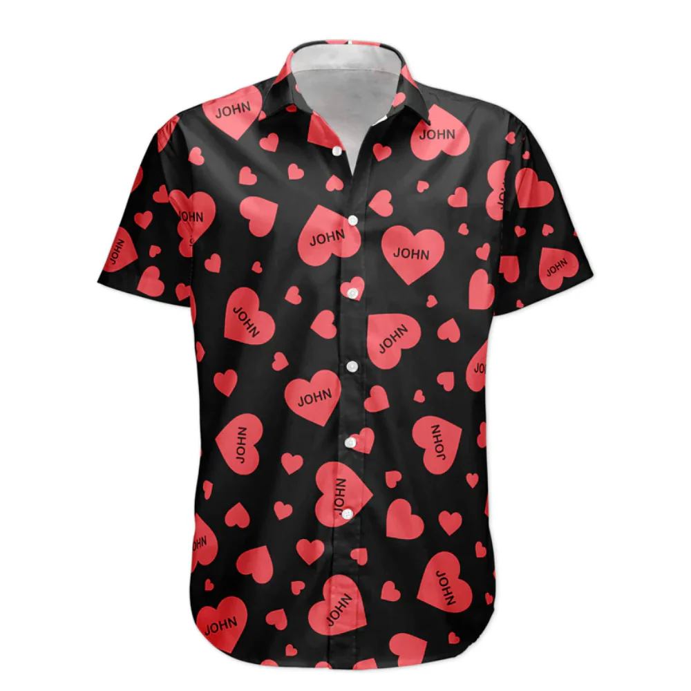 Custom Name With Heart Vintage - Gift For Couple - Personalized Hawaiian Shirt - Image 3