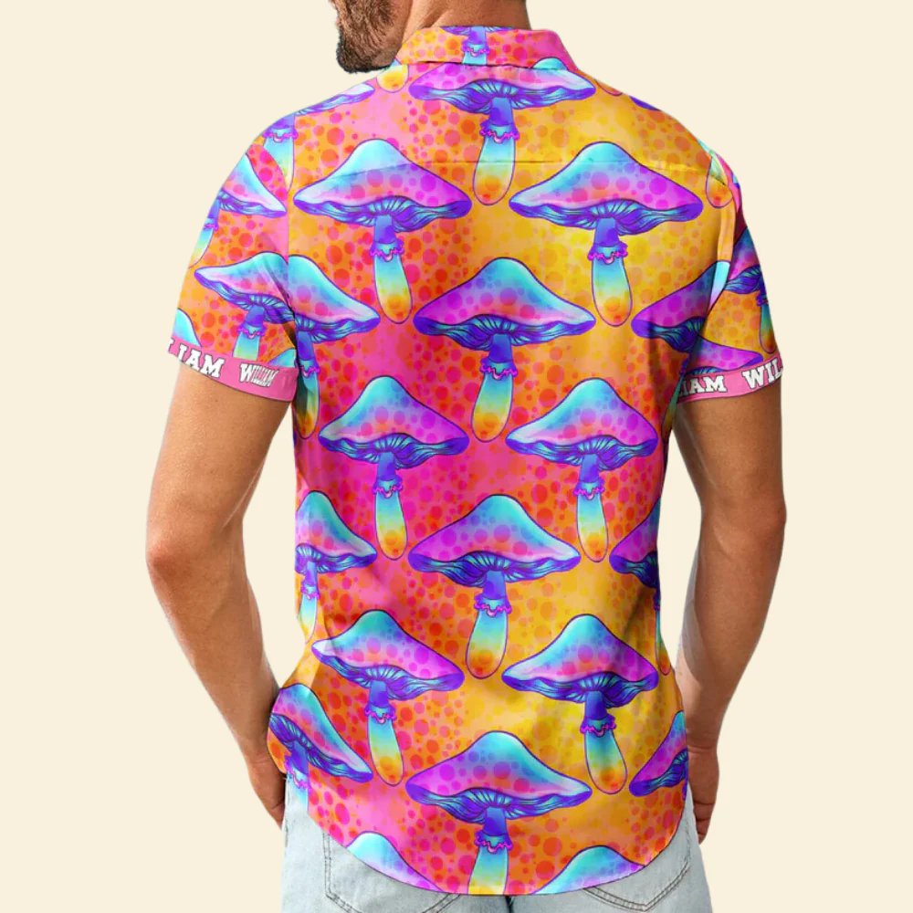 Custom Name With Poisonous Mushroom Pattern - Personalized Hawaiian Shirt - Image 2