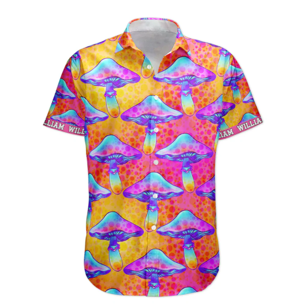 Custom Name With Poisonous Mushroom Pattern - Personalized Hawaiian Shirt - Image 3