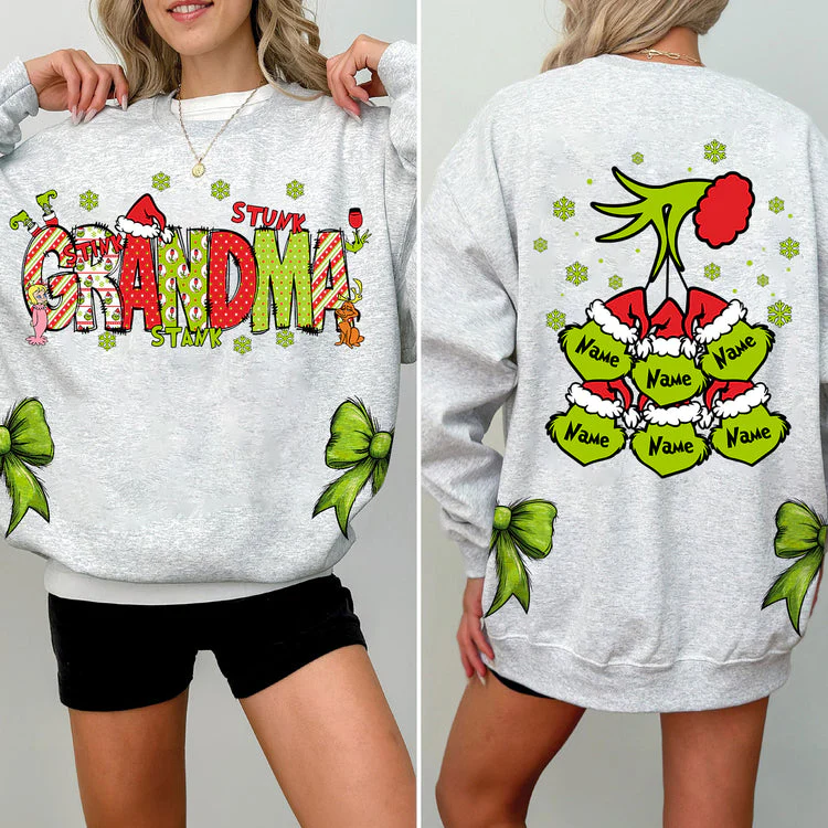 Custom Nickname Grandma, Mom And Kids Christmas 2024 - Personalized Sweatshirt Coquette Bow - NH96 - Image 2