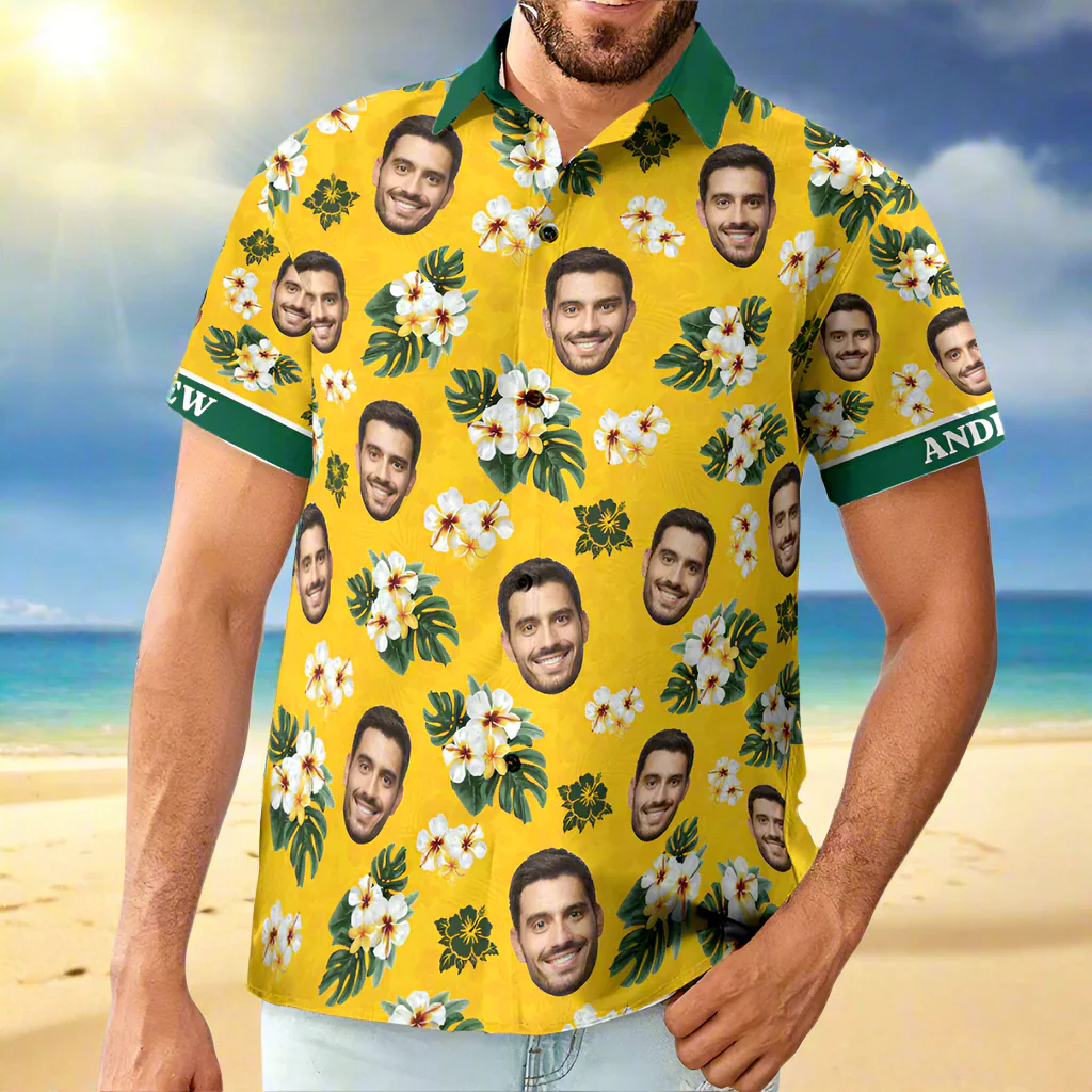 Custom Photo Australia Color Hibicus Yellow - Personalized Hawaiian Shirt