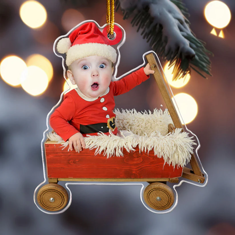 Custom Face Baby Face Red Wagon - Gift For Family - Personalized Acrylic Photo Ornament NA94 - Image 2