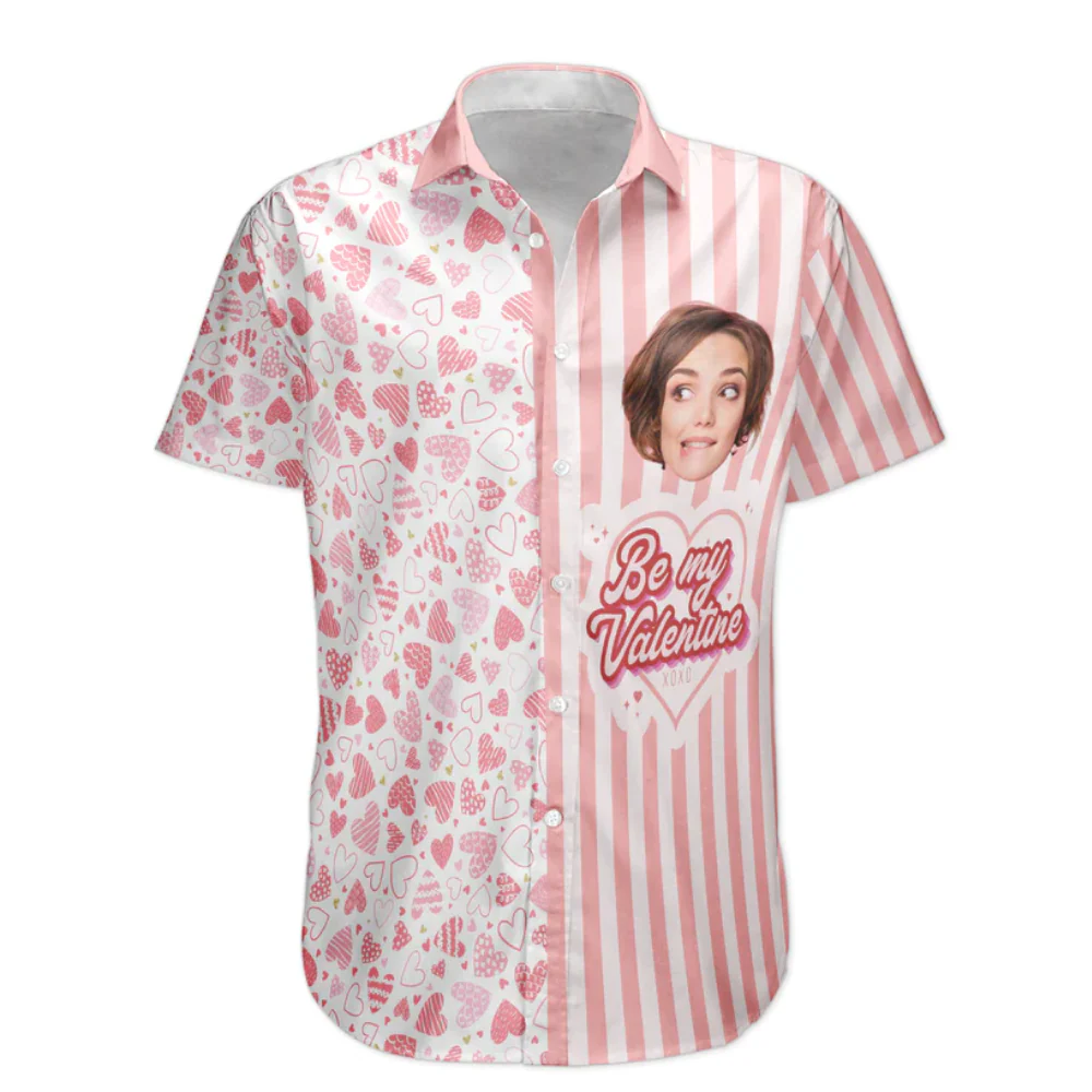 Custom Photo Be My Valentine Pink - Gift For Couple - Personalized Hawaiian Shirt - Image 3
