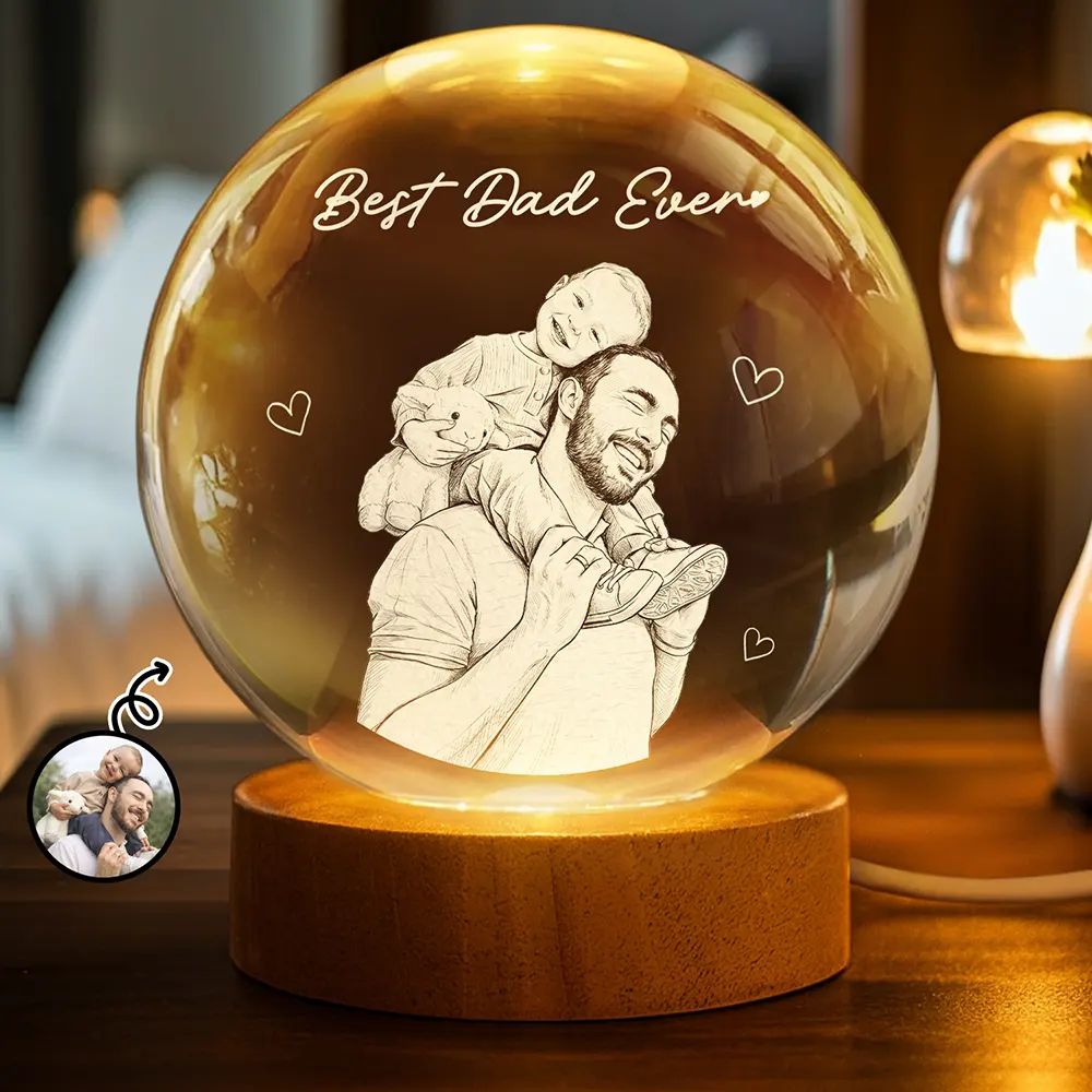 Custom Photo Best Dad Ever - Personalized Crystal Globe Lamp - Gift For Dad