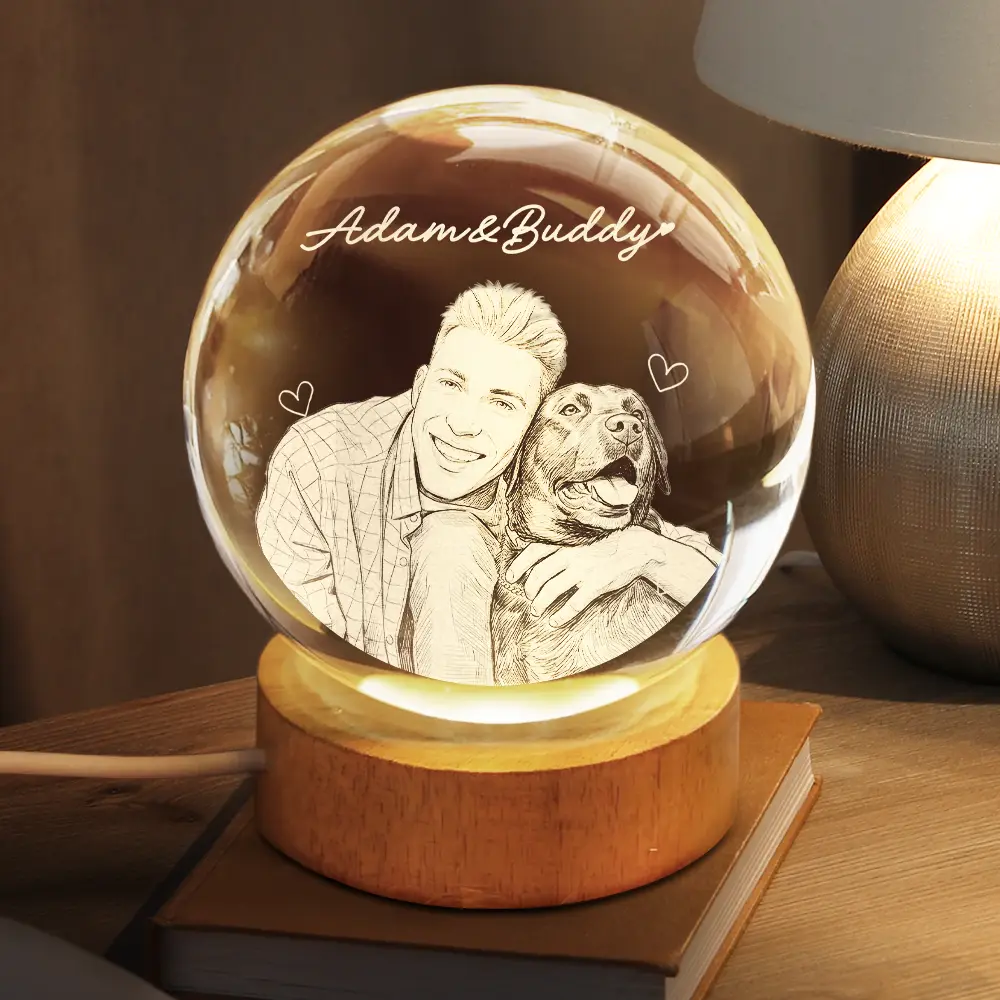 Custom Photo Best Dad Ever - Personalized Crystal Globe Lamp - Gift For Dad - Image 3