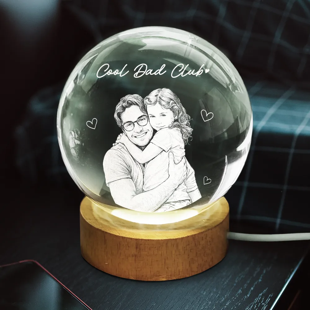 Custom Photo Best Dad Ever - Personalized Crystal Globe Lamp - Gift For Dad - Image 4