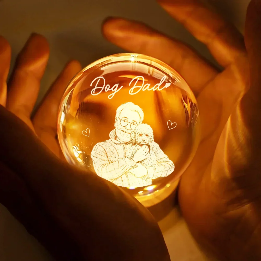 Custom Photo Best Dad Ever - Personalized Crystal Globe Lamp - Gift For Dad - Image 5