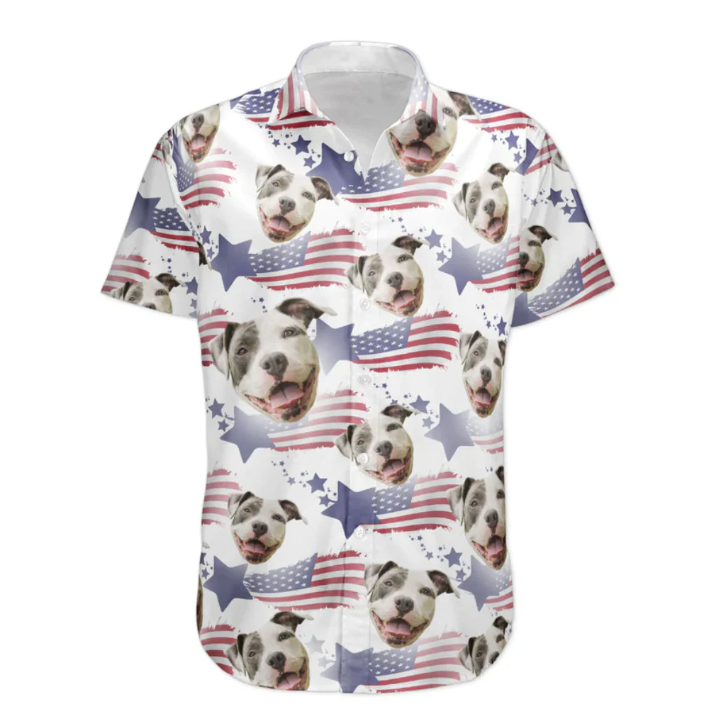 Custom Photo Best Dog Dad US Flag - Gift For Dog Lovers - Personalized Hawaiian Shirt - Image 2
