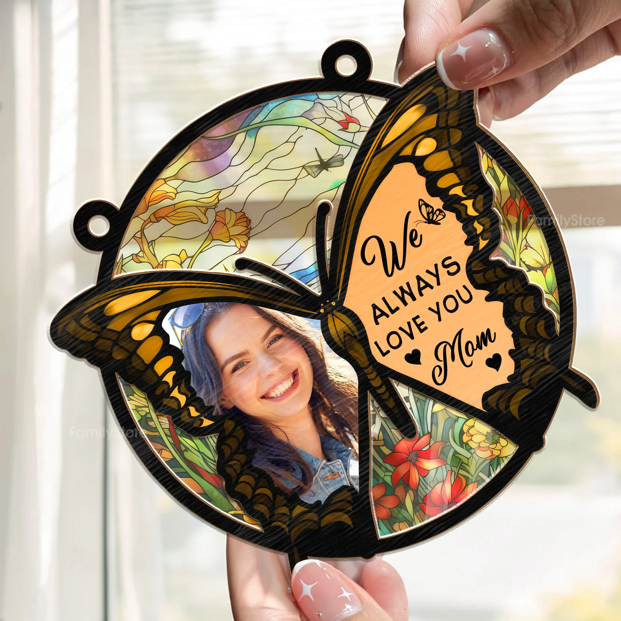 Custom Photo Butterfly We Always Love You - Personalized Window Hanging Window Hanging Suncatcher Ornament - Loving Gift For Mother, Grandma, Grandmother, Mother's Day | NA94 - Image 2