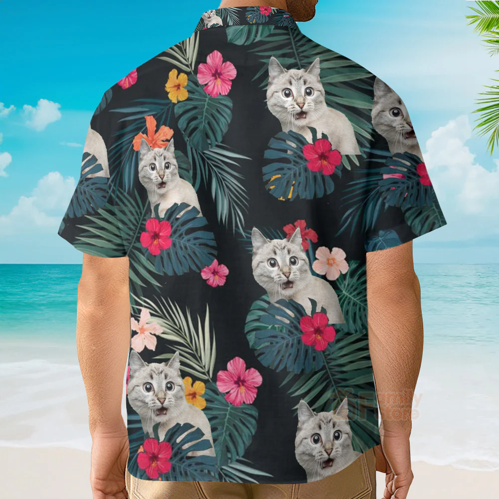 Custom Photo Cat Hibiscus Flower Summer - Hawaiian Shirt - Image 2
