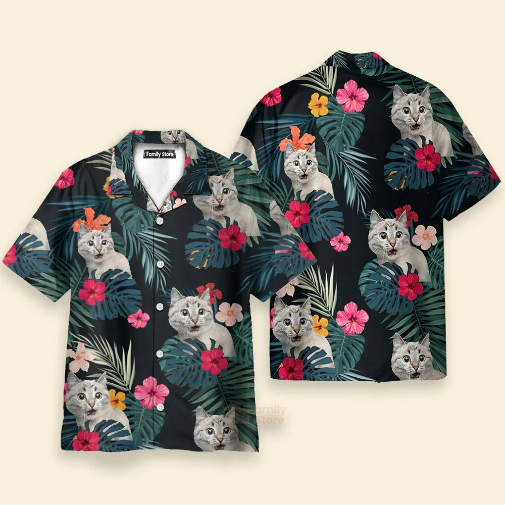 Custom Photo Cat Hibiscus Flower Summer - Hawaiian Shirt - Image 4