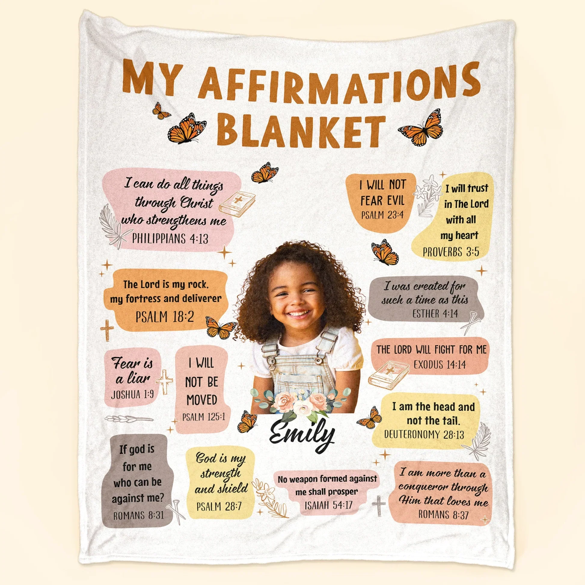 Custom Photo Christian Bible Verse Affirmations - Personalized Blanket - Gift For Girls, Boys | HD95