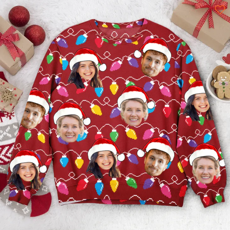Custom Photo Christmas Family Silly Xmas Leds - Personalized Ugly Sweatshirt - Image 2