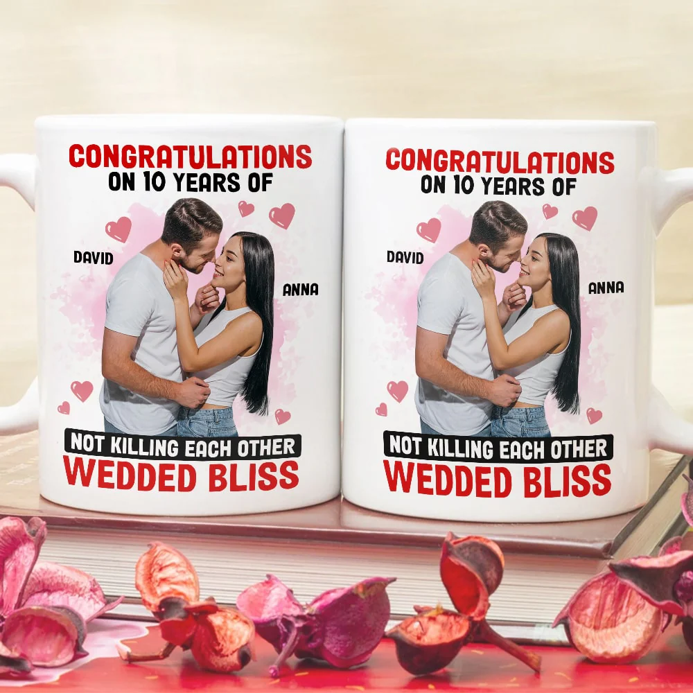 Custom Photo Congratulations On 10 Years Of Wedded Bliss - Personalized Ceramic Mug - Gift For Couple, Husband Wife, Anniversary Gift NA94 - Image 2