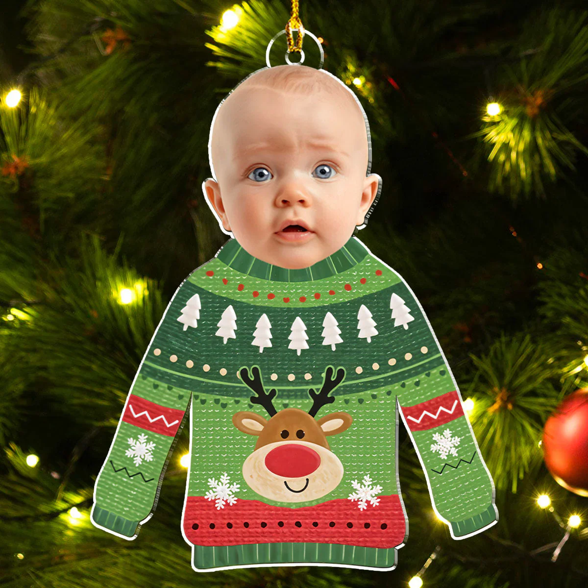 Custom Photo Cute Baby Wears Ugly Sweater 2025 - Personalized Acrylic Ornament - Christmas Gift NA94 - Image 4