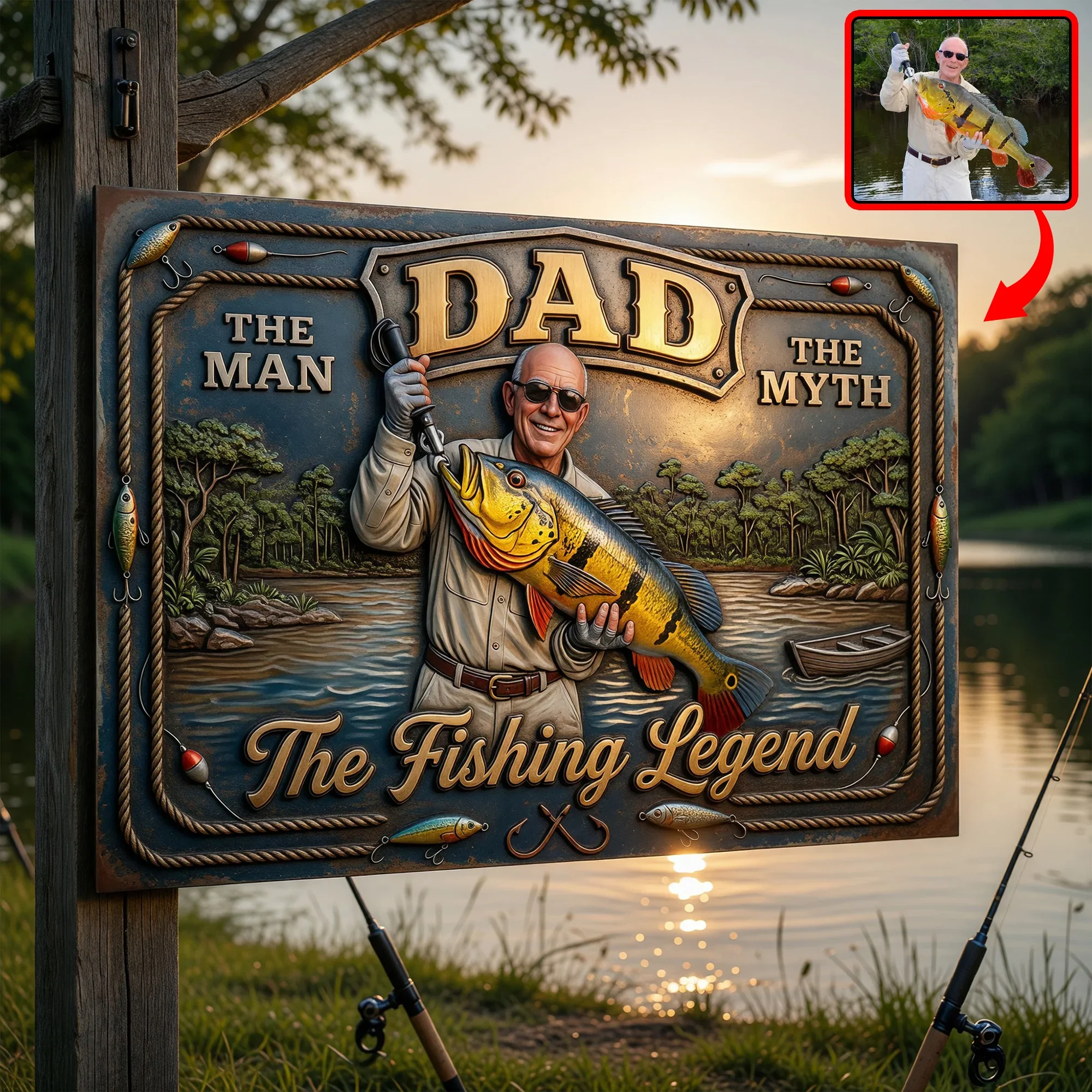 Custom Photo Dad The Fishing Legend - Personalized Metal Sign - Gift For Dad, Grandpa, Fishing Lover