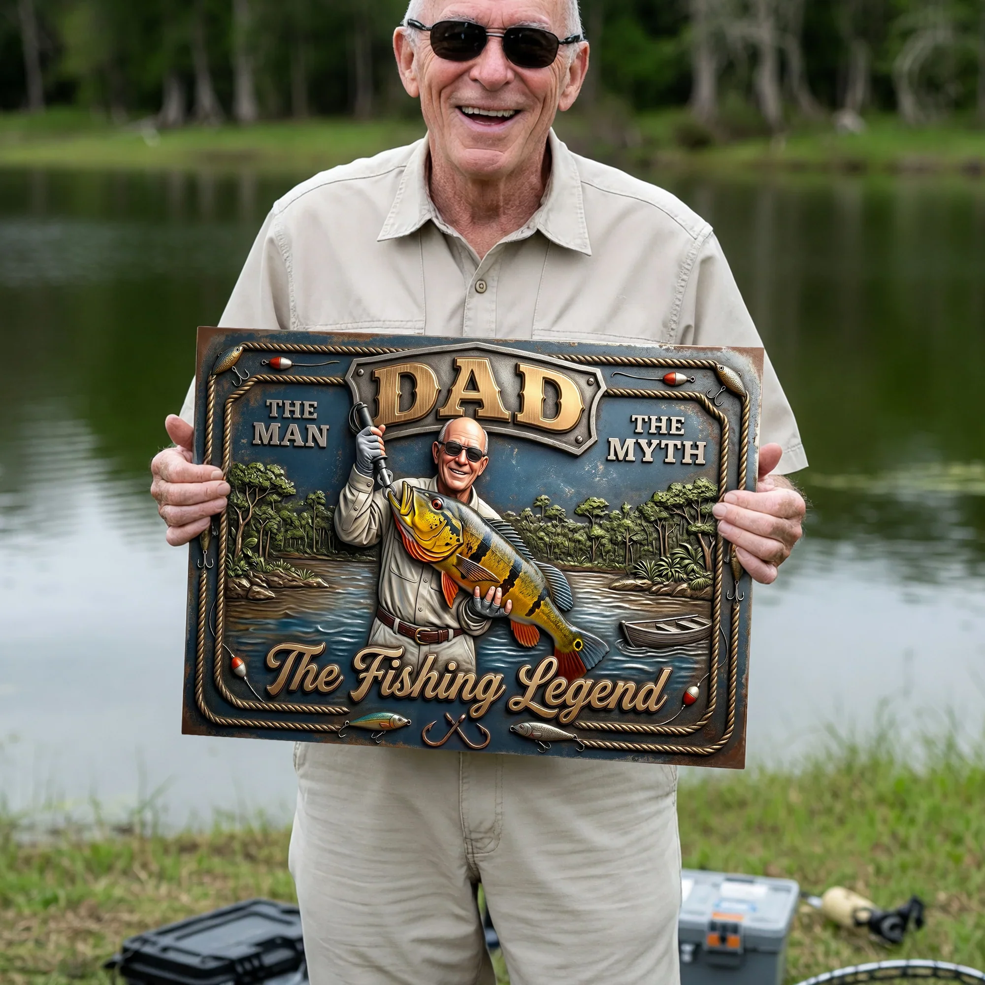 Custom Photo Dad The Fishing Legend - Personalized Metal Sign - Gift For Dad, Grandpa, Fishing Lover - Image 3