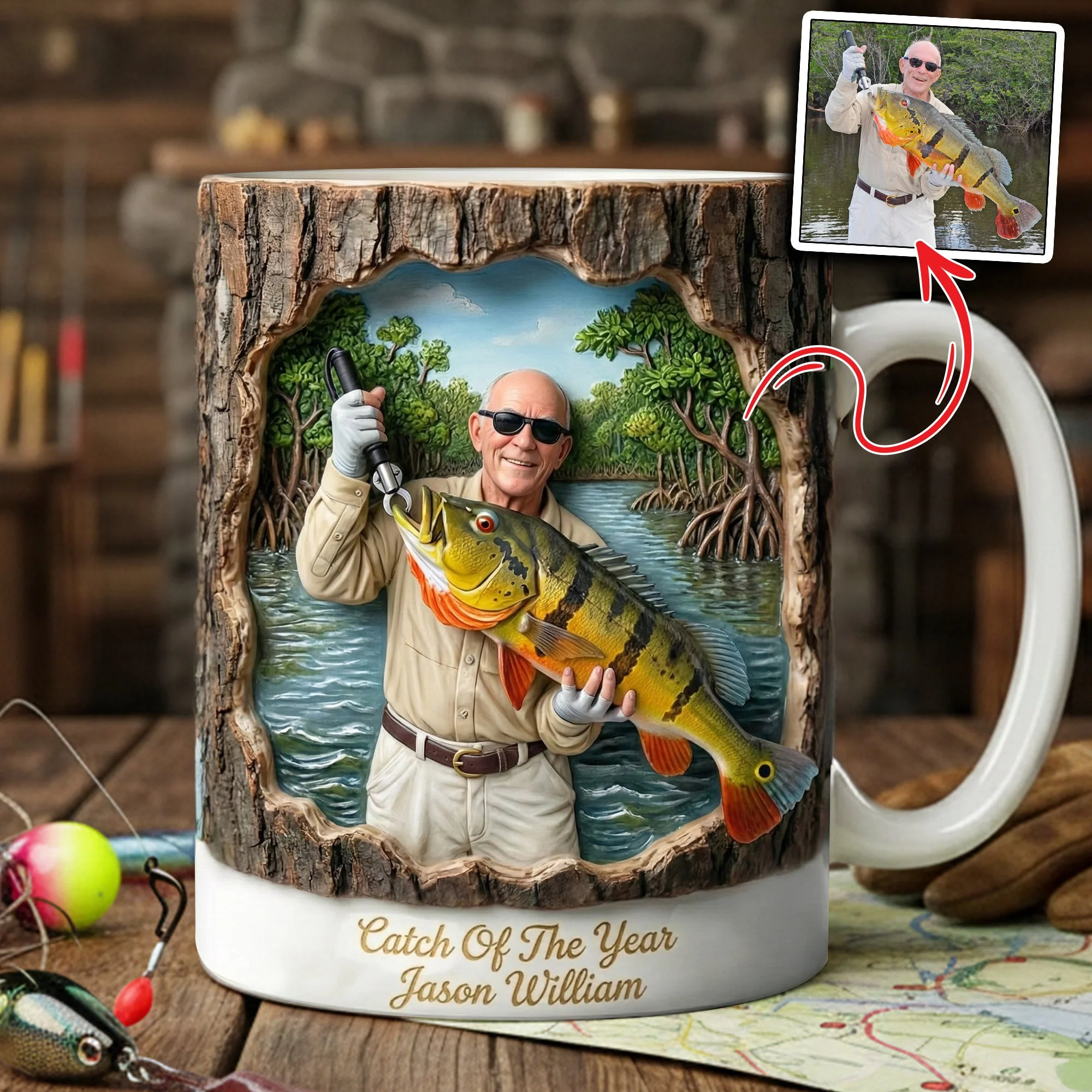 Custom Photo Dad With Fishing - Personalized White Mug - Gift For Dad, Fishing Lovers - Image 2