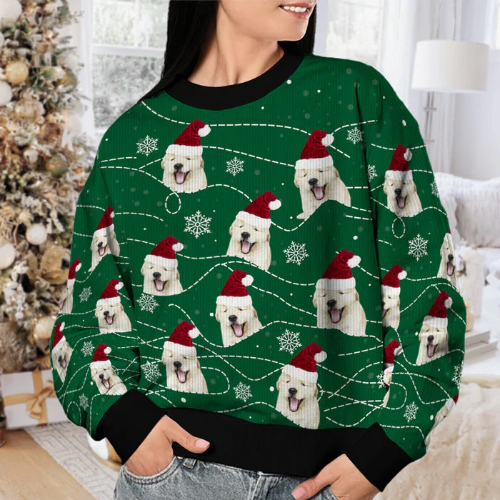 Custom Photo Enjoy Christmas With Your Pet Green Style With Little Snowflakes - Personalized Ugly Sweater - Christmas Gift For Pet Owners, Pet Lovers NH96 - Image 2