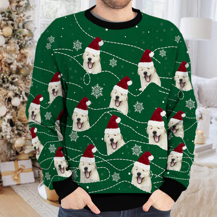 Custom Photo Enjoy Christmas With Your Pet Green Style With Little Snowflakes - Personalized Ugly Sweater - Christmas Gift For Pet Owners, Pet Lovers NH96 - Image 3