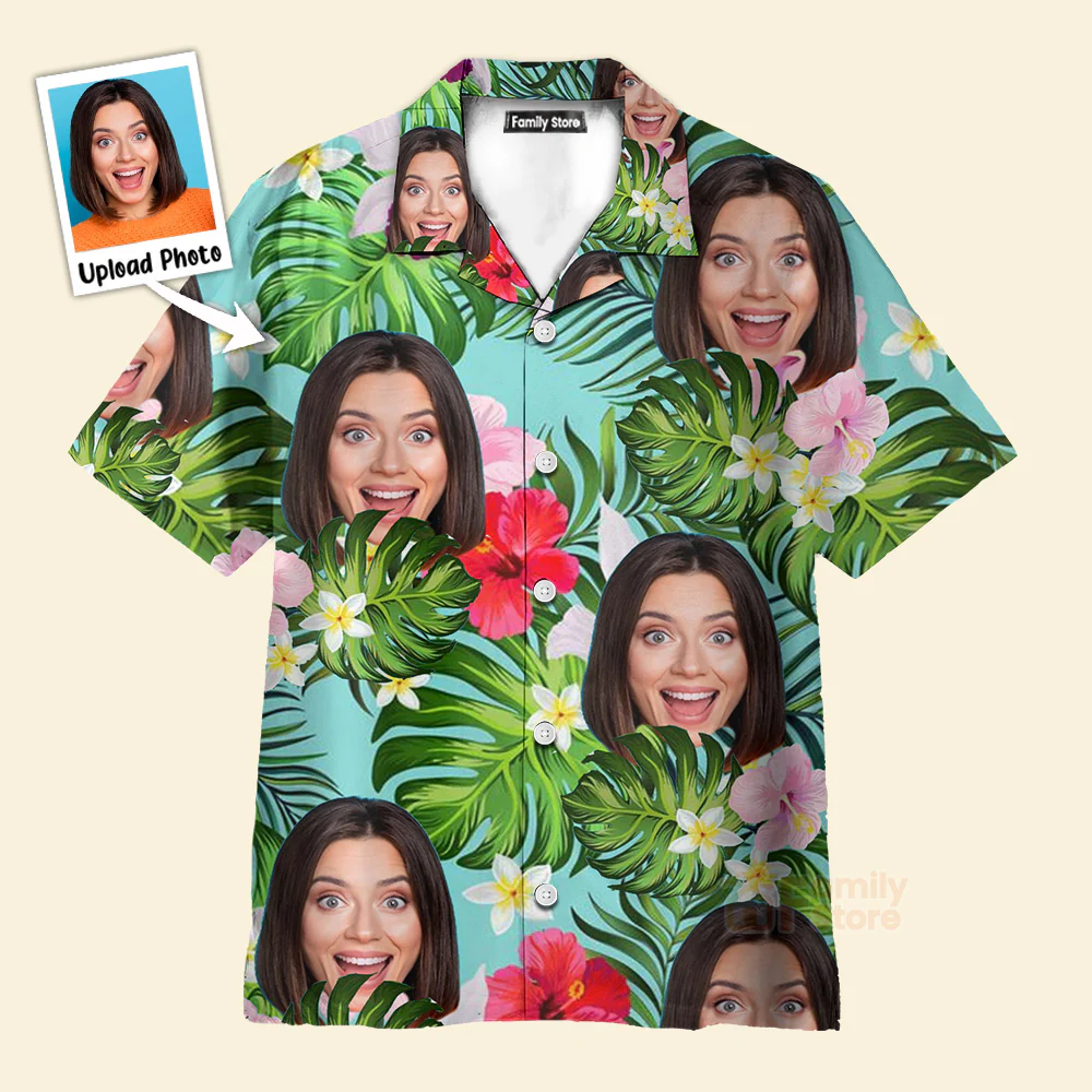 Custom Photo Face Hibiscus Flower Summer 3 - Hawaiian Shirt - Image 3