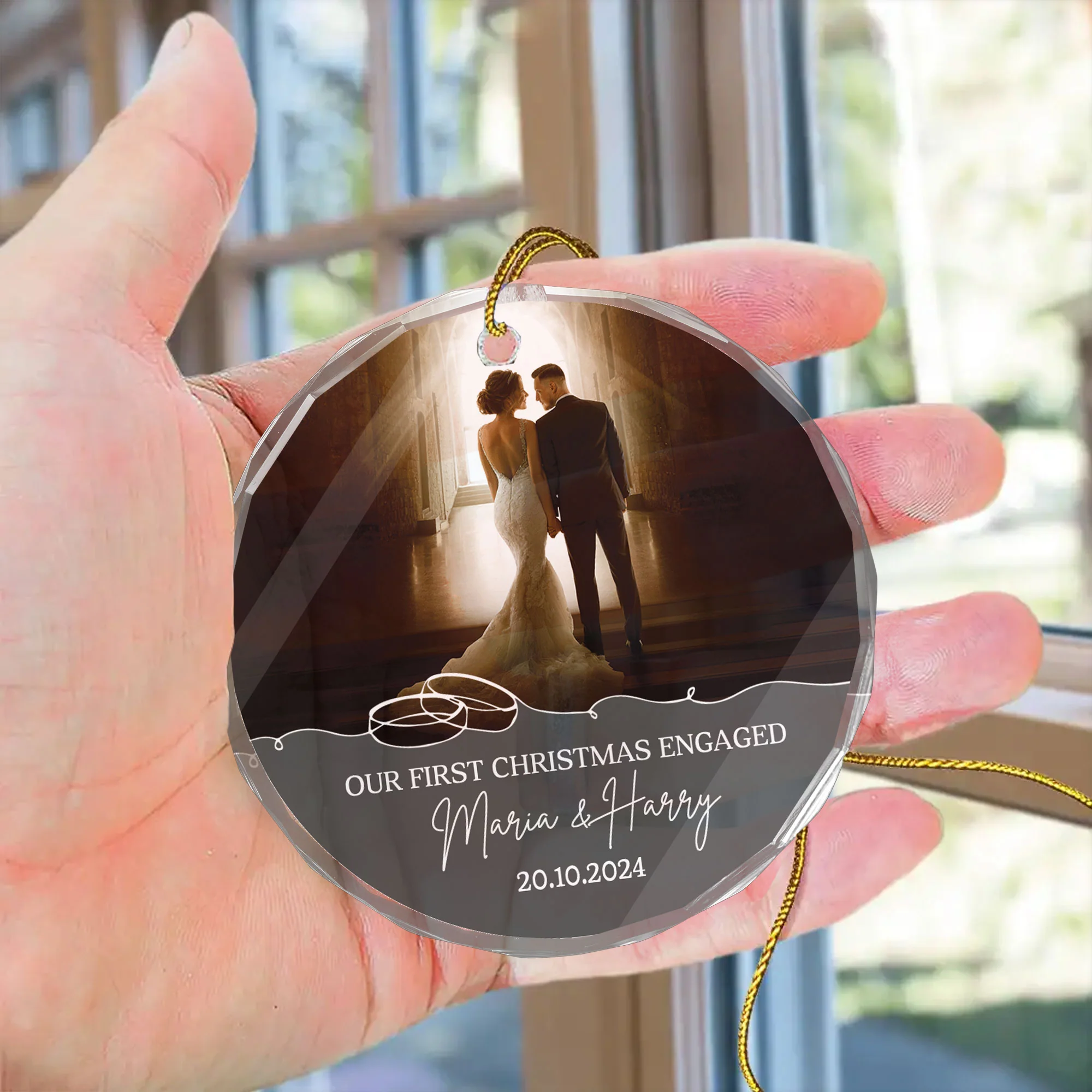 Custom Photo First Christmas Engaged - Gift for Couples, Wedding - Personalized Glass Ornament NH96 - Image 4
