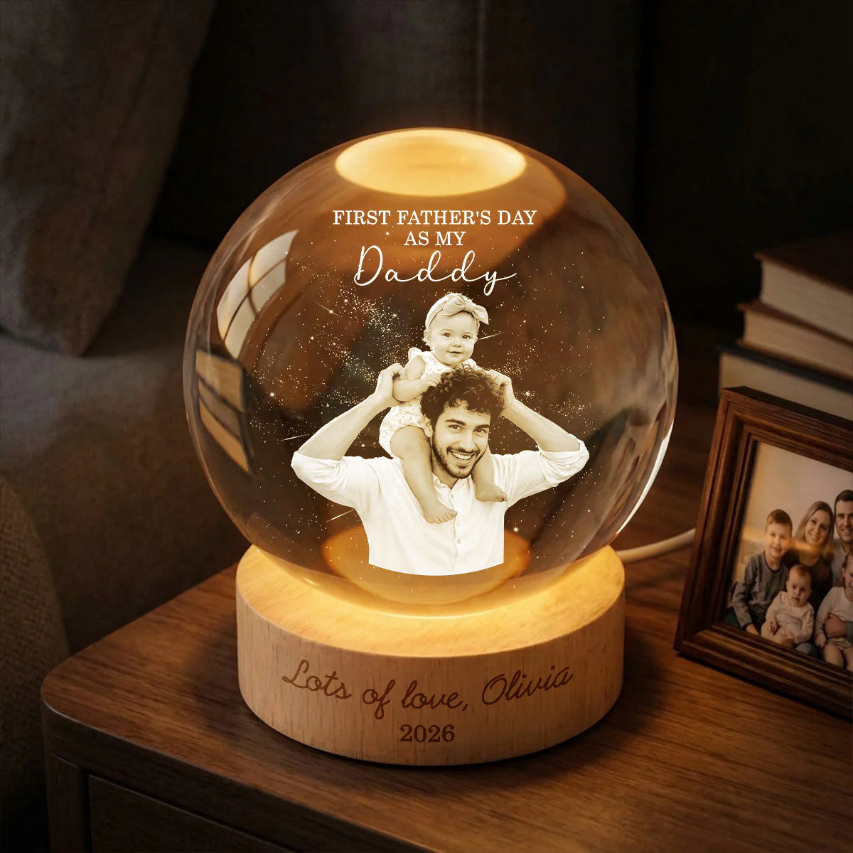 Custom Photo First Father's Day As My Daddy Lots Of Love - Personalized Crystal Globe Lamp - Gift For Dad