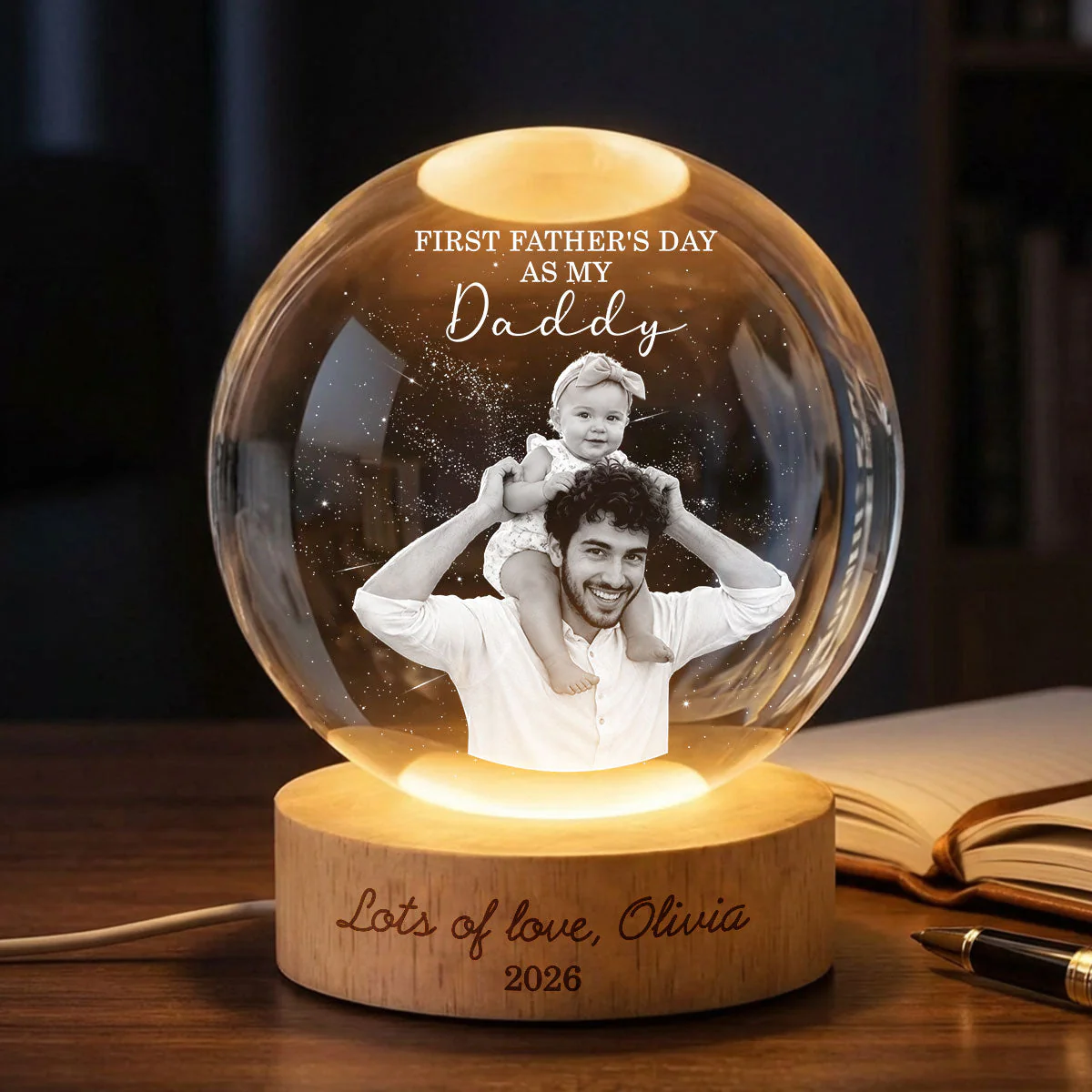 Custom Photo First Father's Day As My Daddy Lots Of Love - Personalized Crystal Globe Lamp - Gift For Dad - Image 7