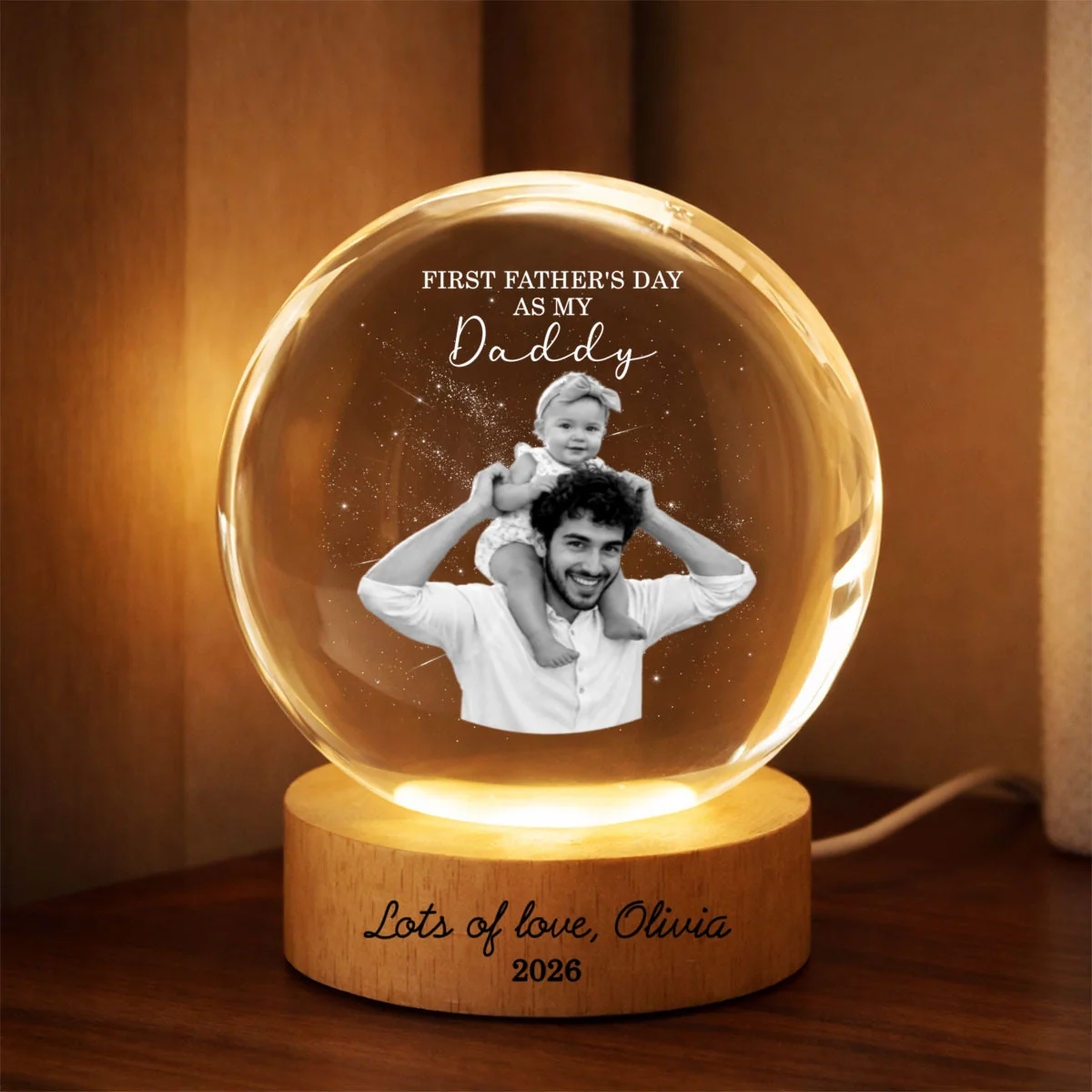 Custom Photo First Father's Day As My Daddy Lots Of Love - Personalized Crystal Globe Lamp - Gift For Dad - Image 8
