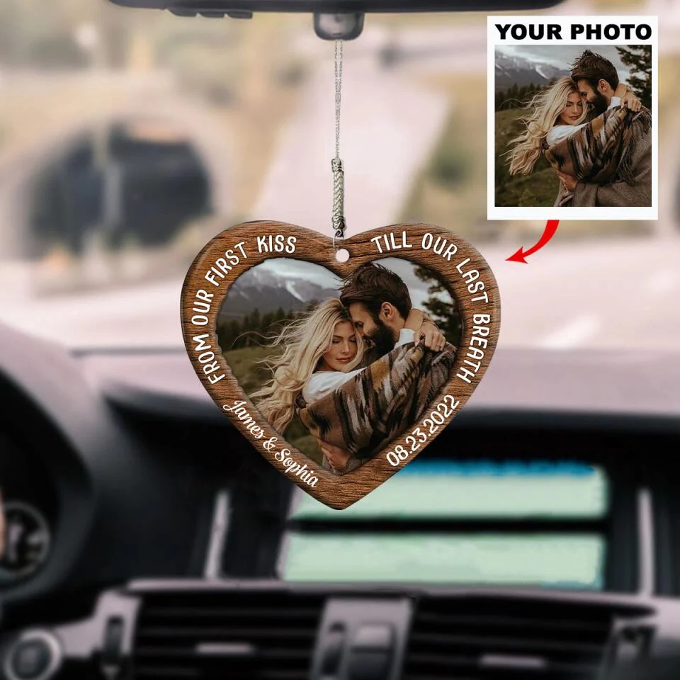 Custom Photo From Our First Kiss - Personalized Car Ornament - Gift For Couple, Husband Wife NH96 - Image 3