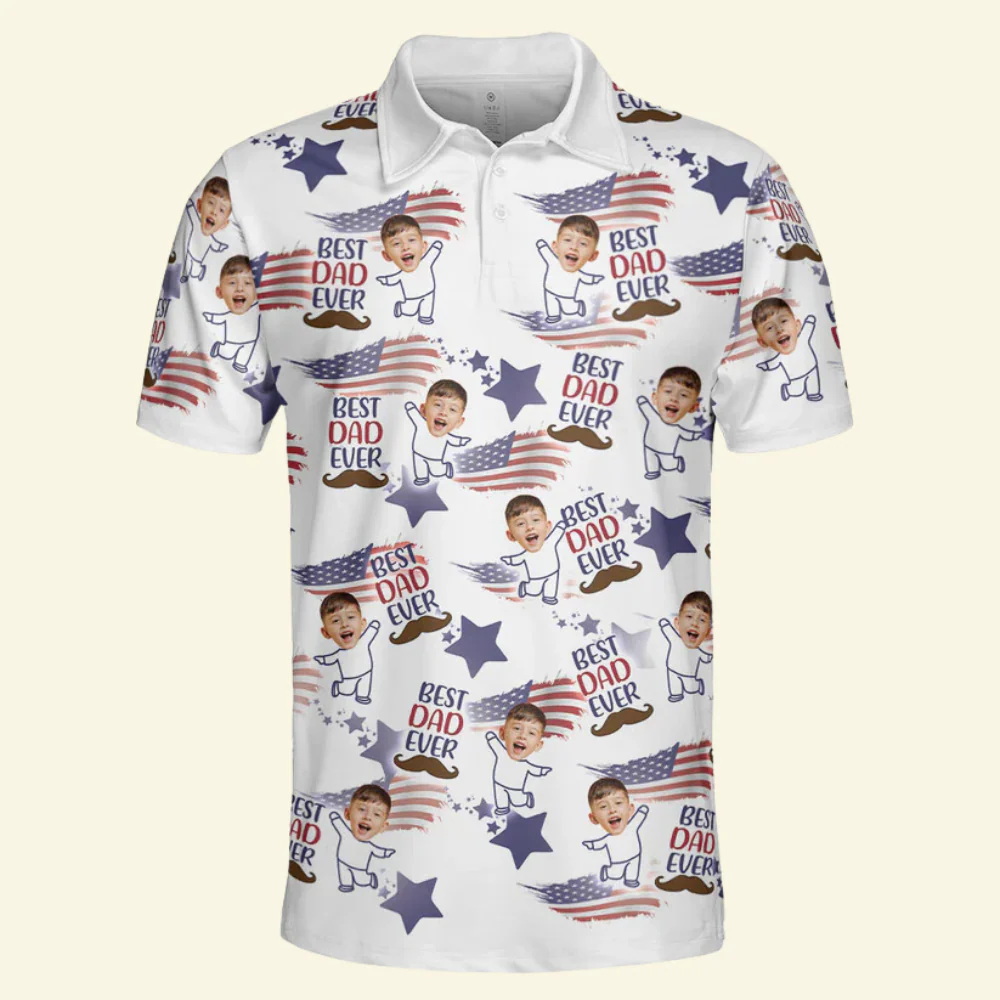 Custom Photo Funny Best Dad Ever American Flag - Gift For Dad - Personalized Men Polo - Image 3