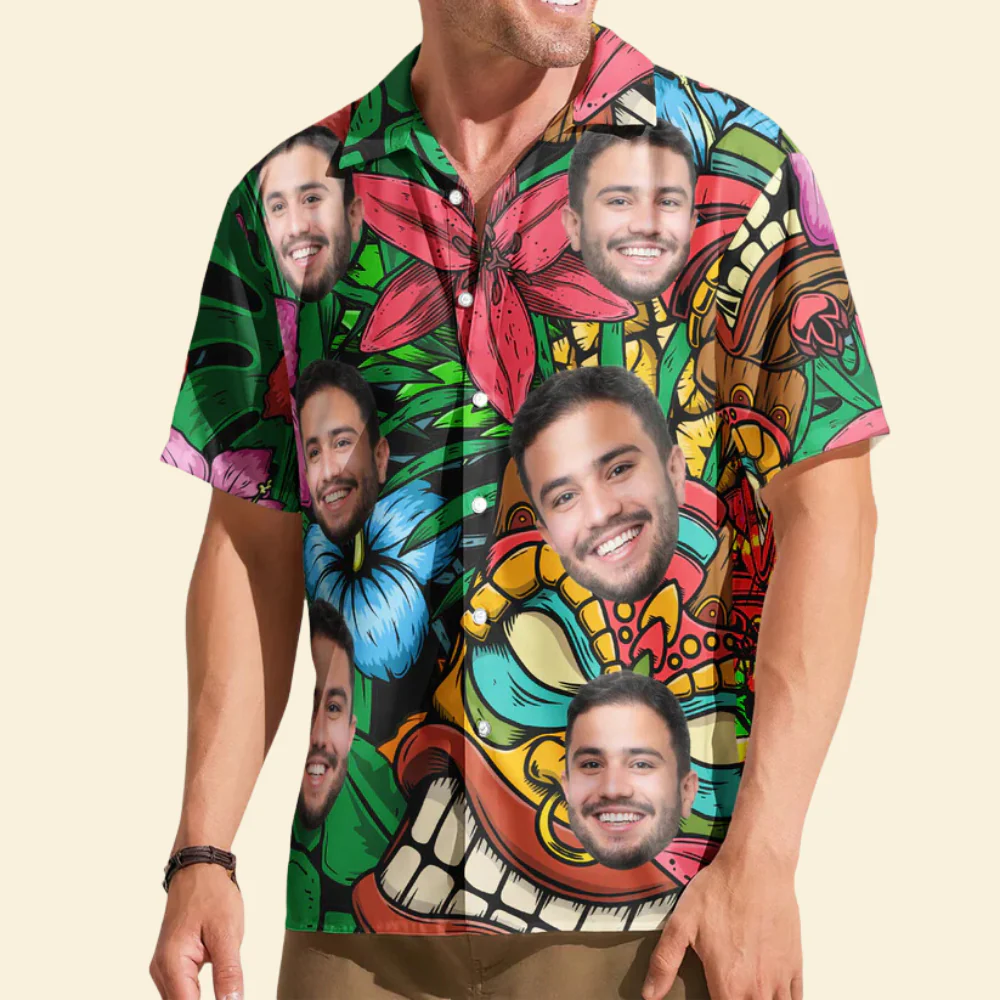 Custom Photo Funny Pet Family Friends Tiki Bar Colorful - Personalized Hawaiian Shirt