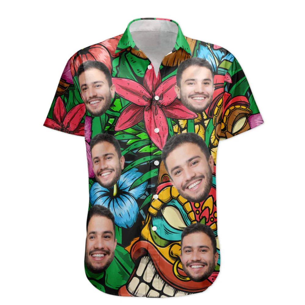 Custom Photo Funny Pet Family Friends Tiki Bar Colorful - Personalized Hawaiian Shirt - Image 3
