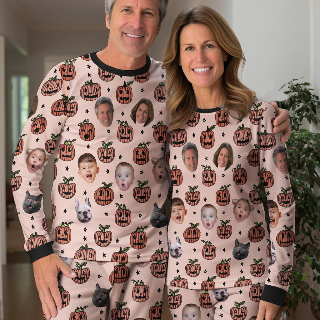 Custom Photo Funny Pumpkin - Personalized Unisex Pajamas Set - Gift For Family Members, Friends - NA94 - Image 2